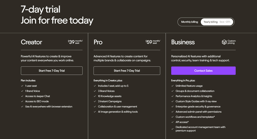 Jasper AI platform homepage interface screenshot