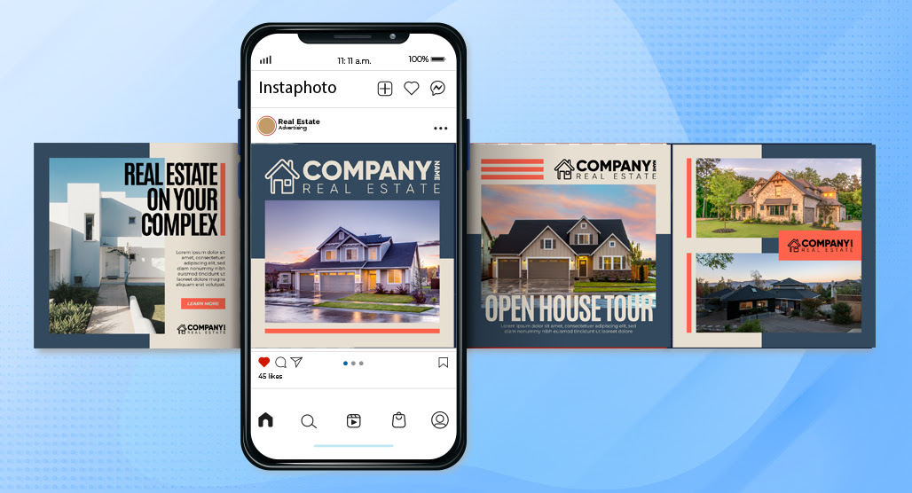 Real estate carousel ad showing home walkthrough