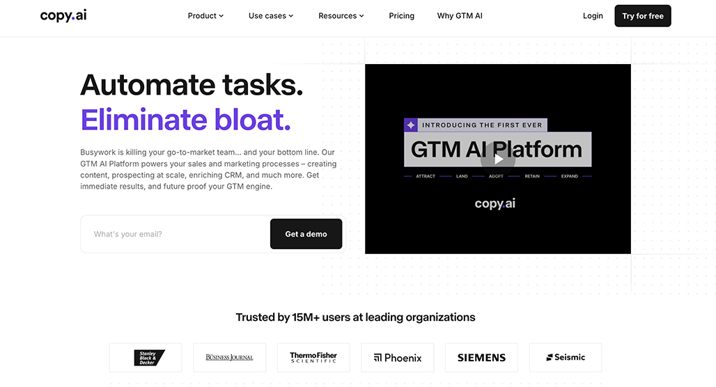 Copy AI platform homepage screenshot