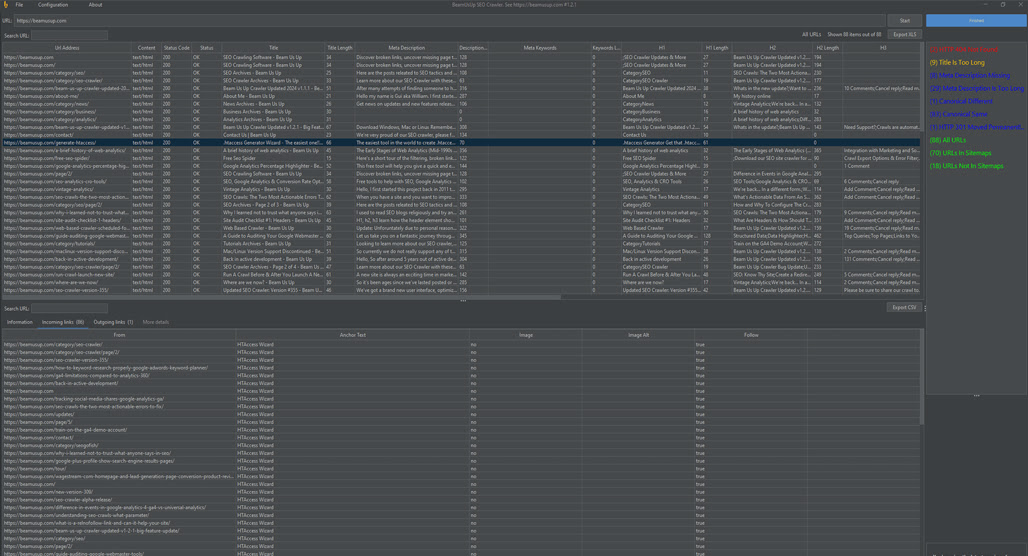 Beam Us Up web scraping software interface