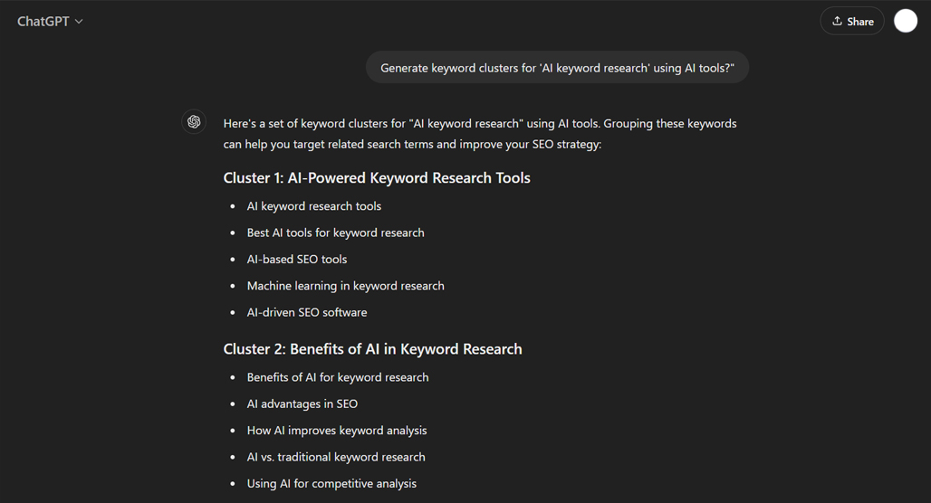 AI keyword cluster visualization diagram