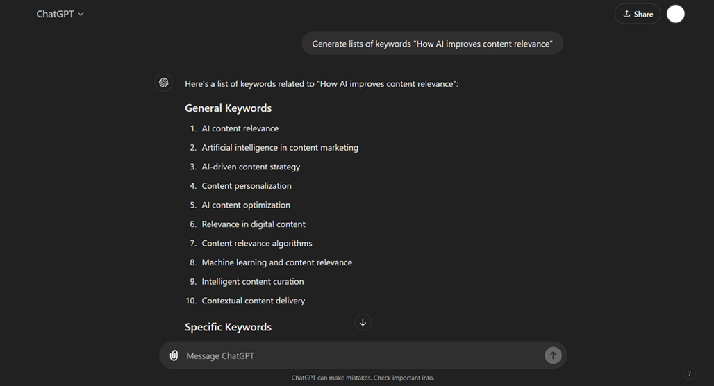 AI generating basic keyword list