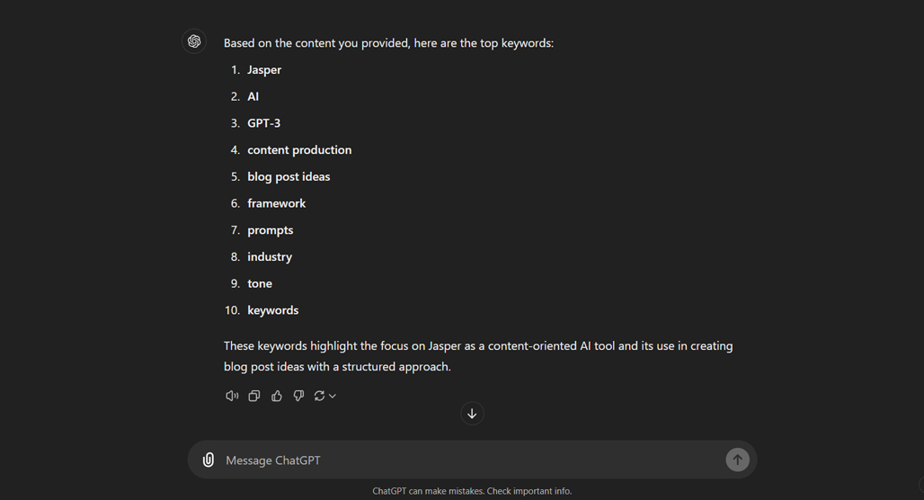 Competitor content keyword extraction using AI
