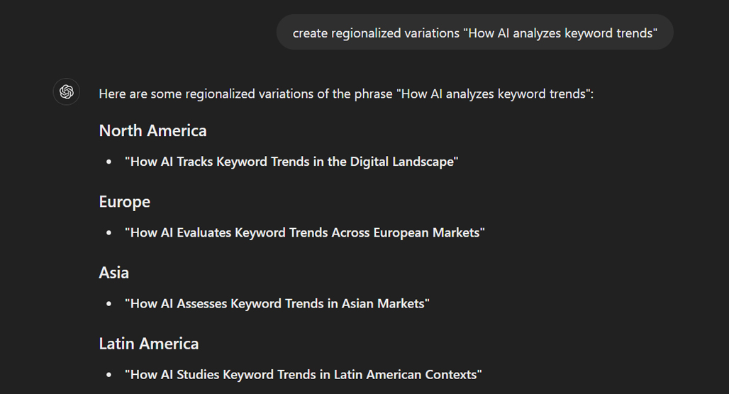 Map showing geographic keyword variations