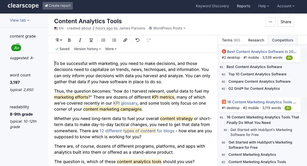 Person analyzing SEO keyword data on screen