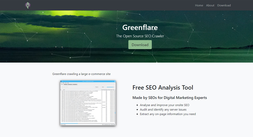 Greenflare SEO website scraping software interface
