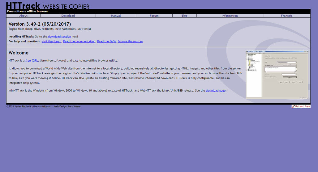 HTTrack website copier software interface