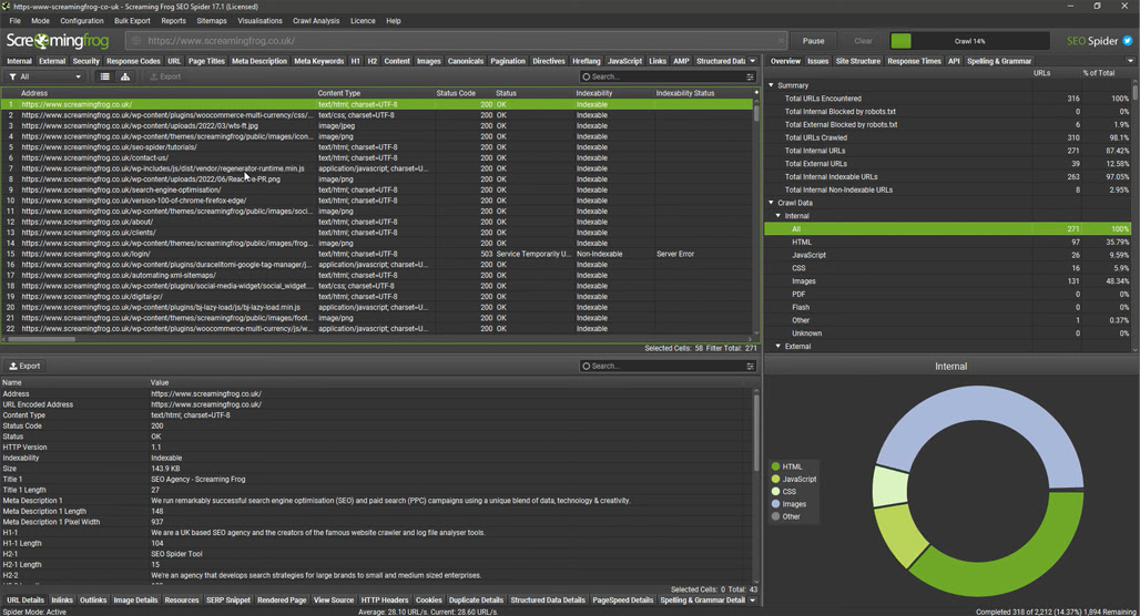 Screaming Frog SEO Spider interface screenshot