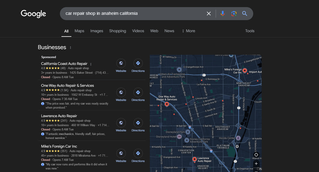 Map pin on local search results
