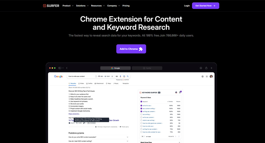 Keyword Surfer browser extension interface display