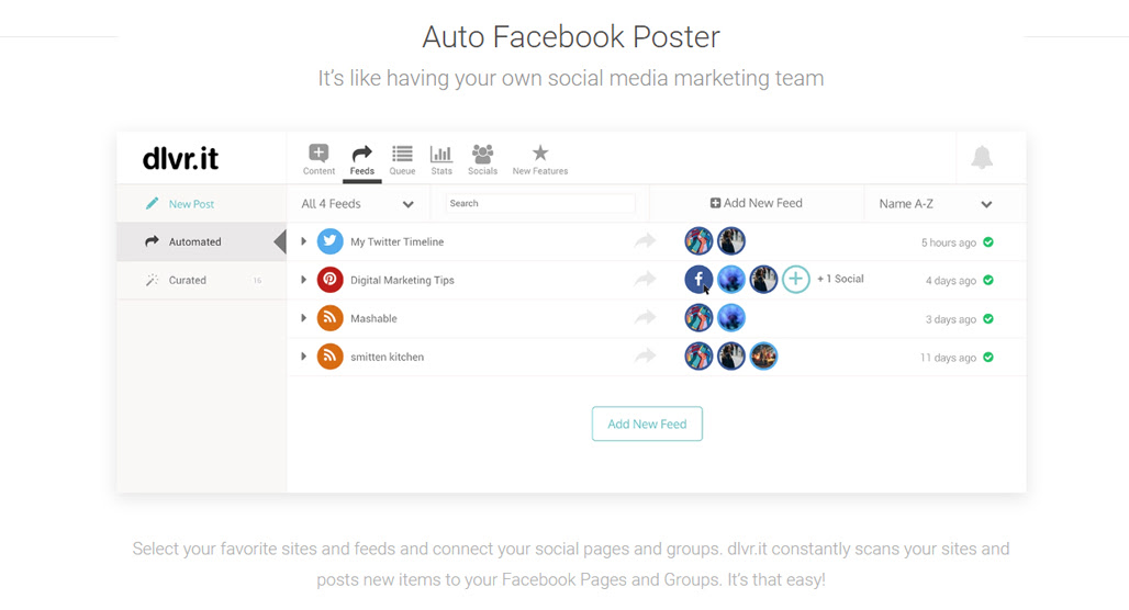Dlvr.it dashboard for social media automation