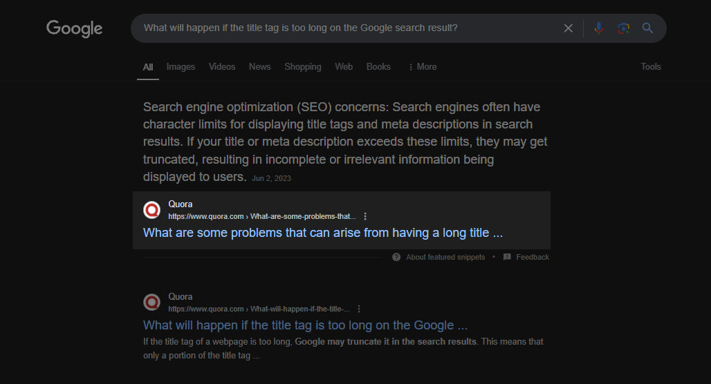 Google search result with truncated title