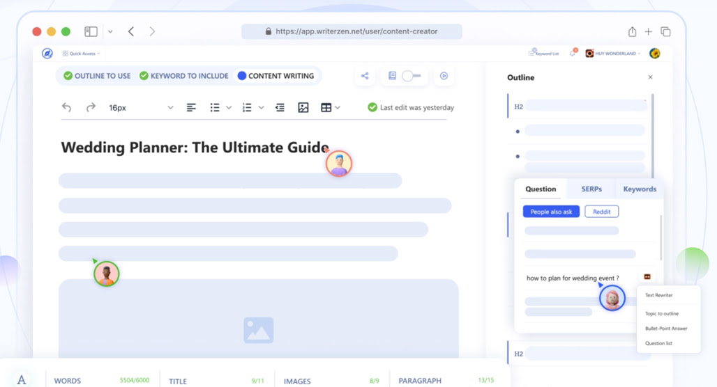 WriterZen keyword research tool dashboard interface