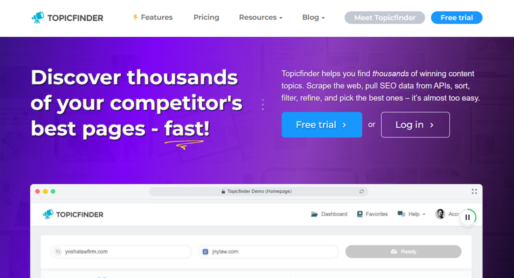 Topicfinder keyword research tool interface screenshot