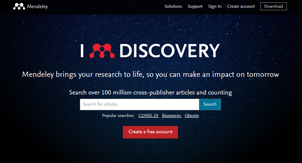 Mendeley research management software interface screenshot