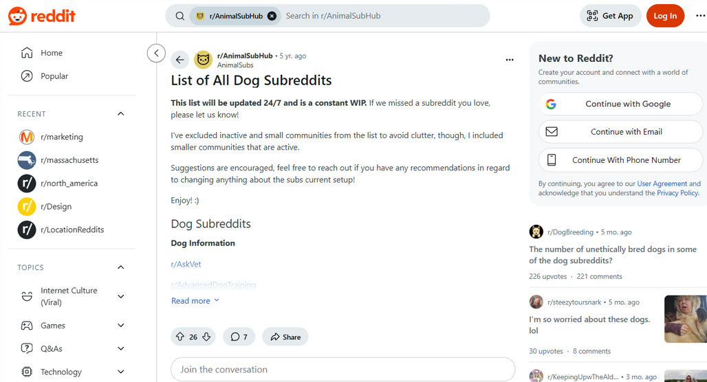 Reddit homepage displaying trending post topics