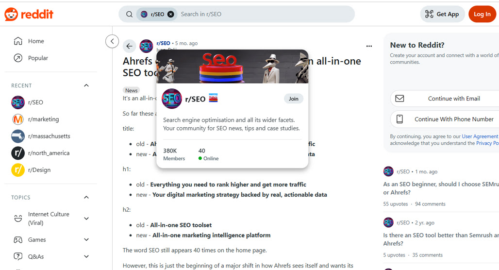 Reddit homepage showing trending post topics
