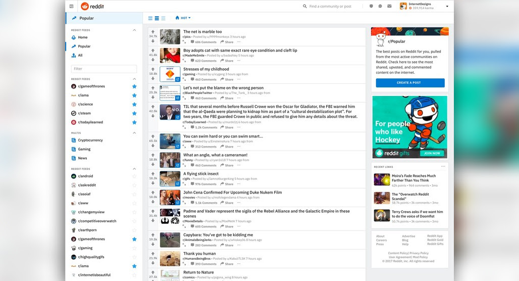 Reddit homepage showing trending post topics
