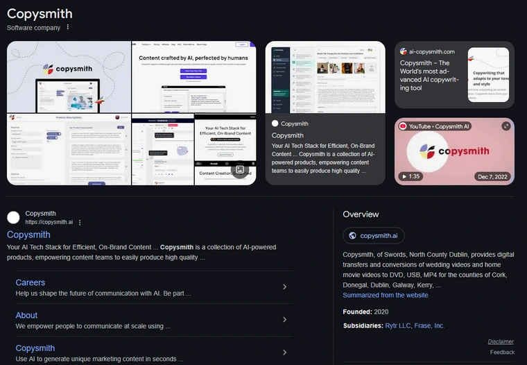Copysmith AI writing tool dashboard interface