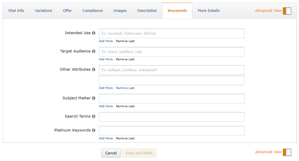 Amazon keyword research tool interface screenshot