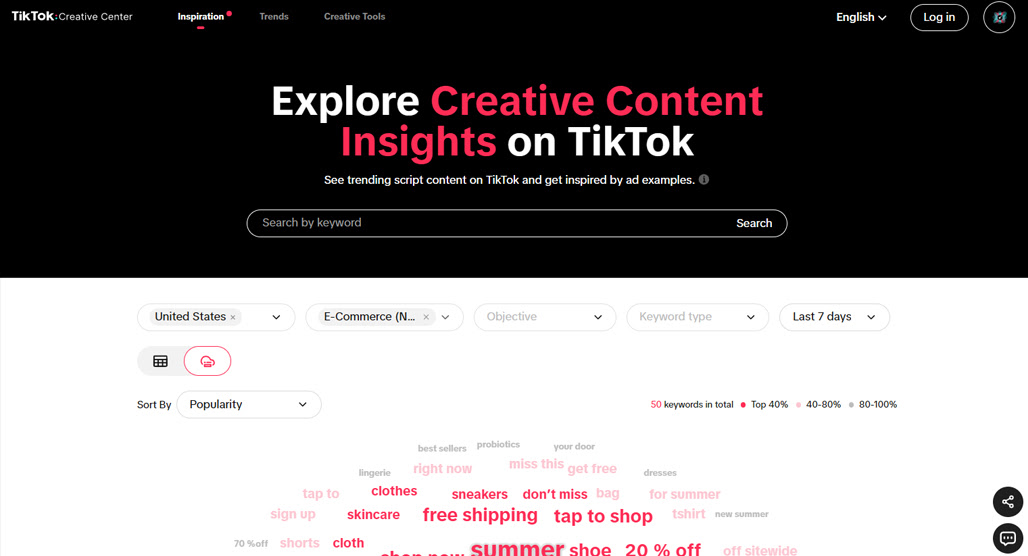 TikTok search bar keyword data interface
