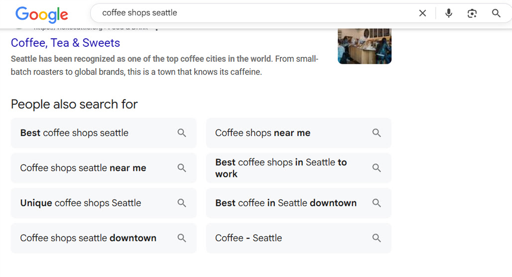 Keyword research tool showing search volume data