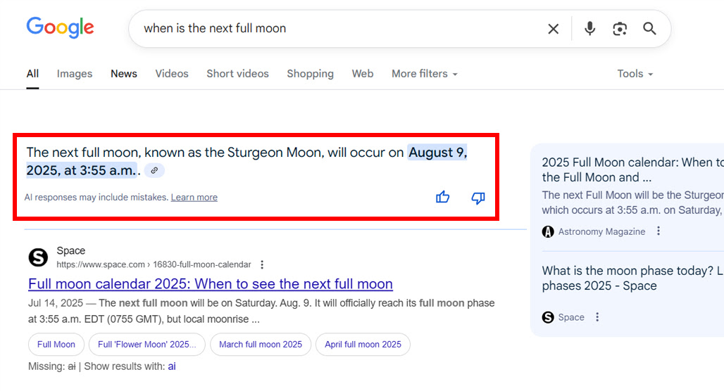 Google search results with no clicks needed