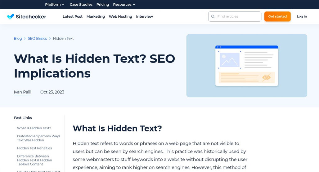 Hidden text invisible to website visitors