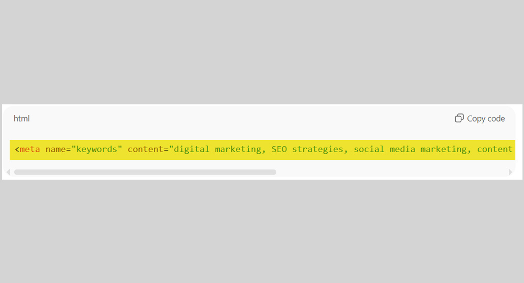 Hidden keywords in website source code