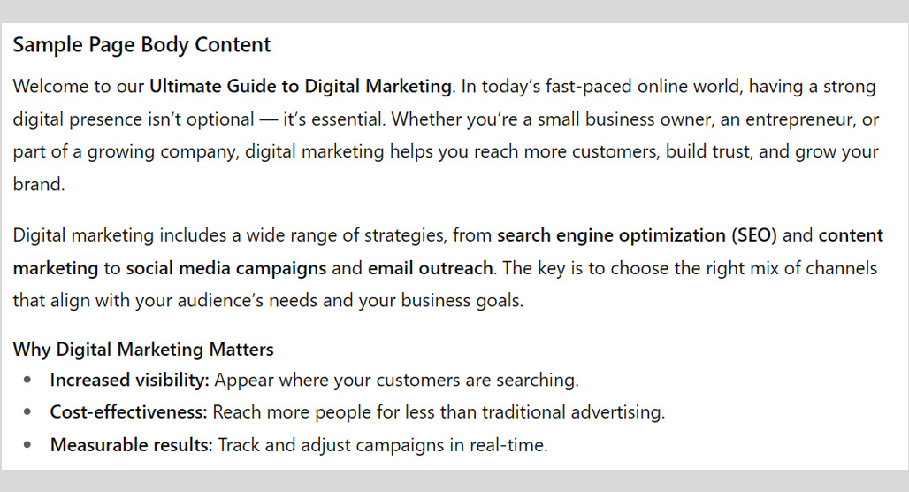 SEO keywords highlighted on a webpage