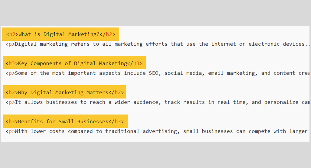 SEO keywords highlighted on a webpage