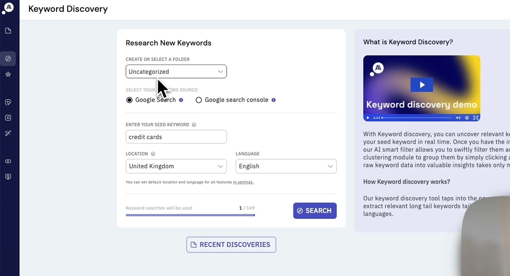 Keyword Insights dashboard showing research results