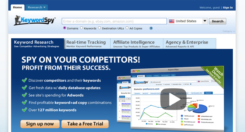 KeywordSpy competitor Google Ads analysis interface