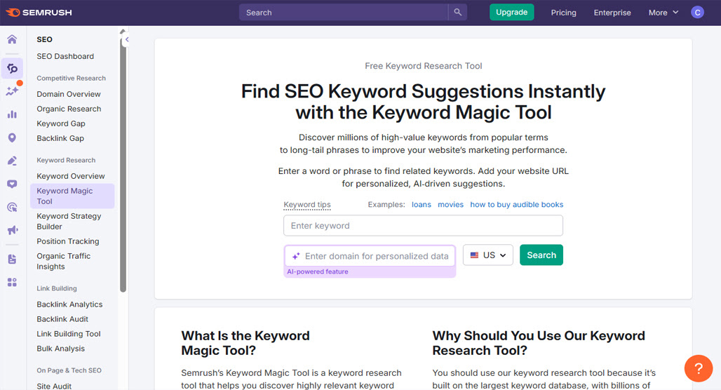 Semrush competitor Google Ads analysis dashboard