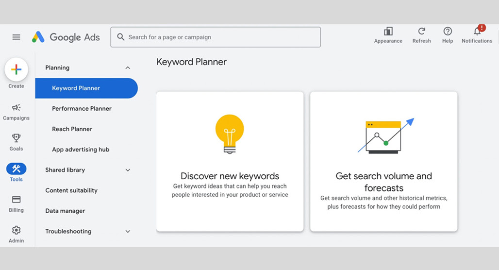 Google Keyword Planner interface screenshot