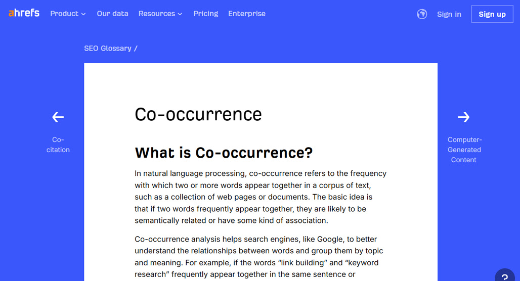 Keywords appearing together in text