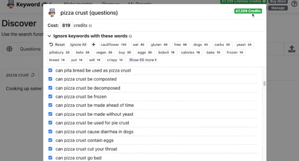 Keyword Chef dashboard search results interface