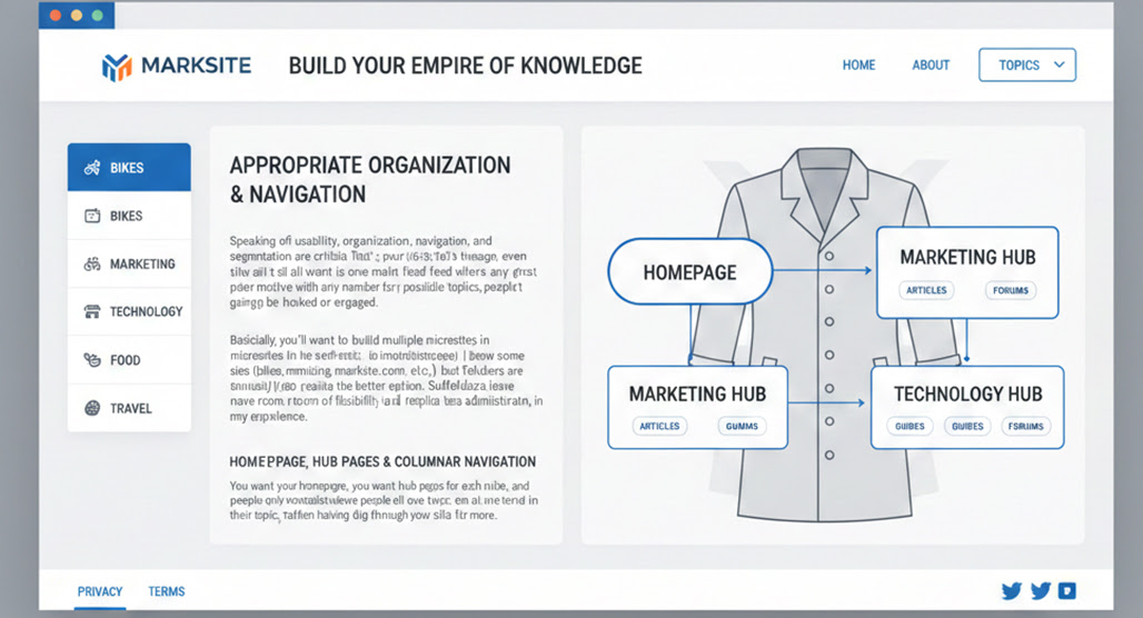 Organized website structure with multiple topic sections