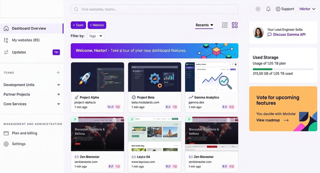 Two websites displayed on separate screens