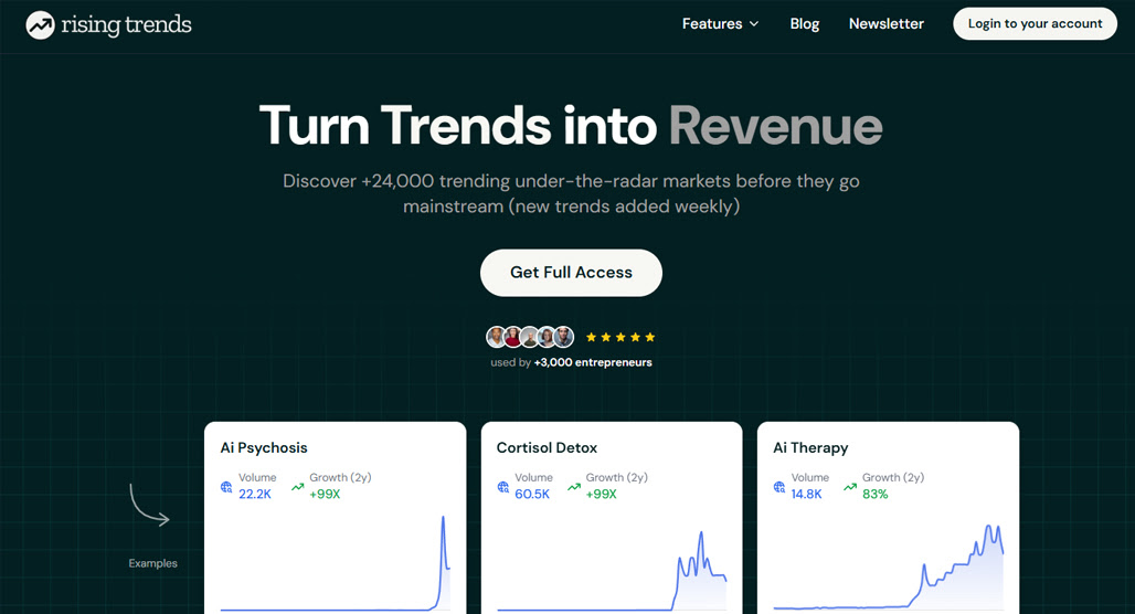 Rising trends graph showing upward search growth