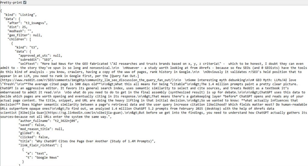 Reddit hidden API endpoint search results