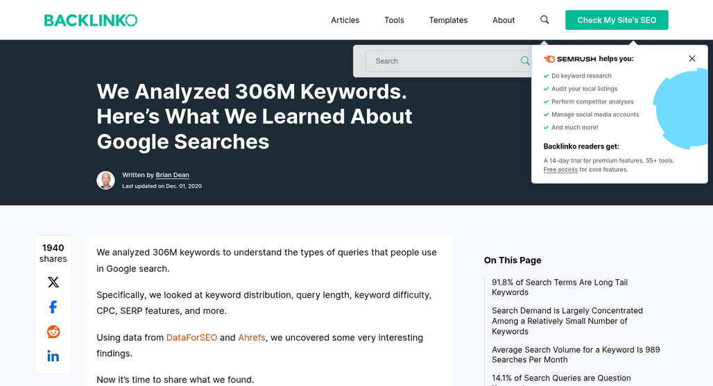 Branching word stems connecting long-tail keywords