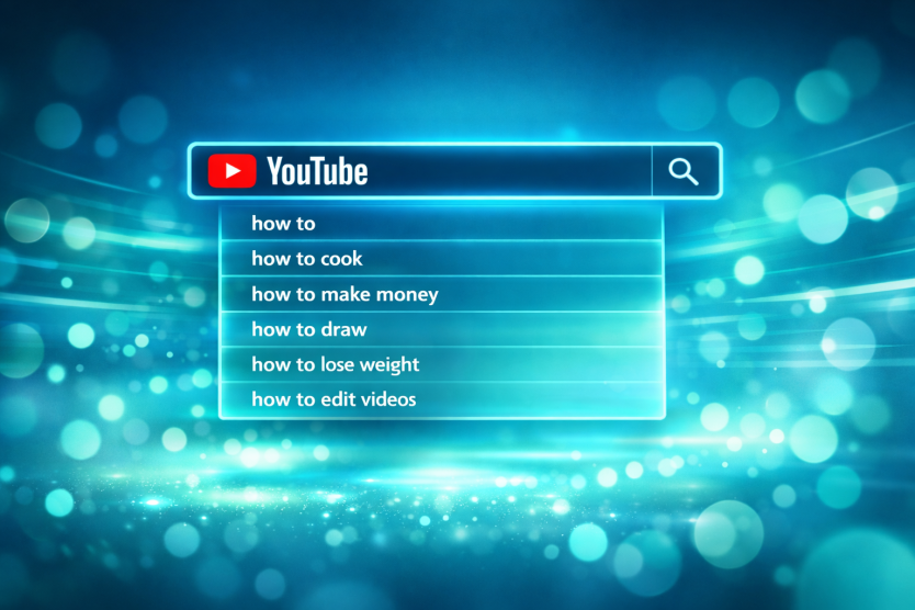 YouTube search bar showing autocomplete suggestions