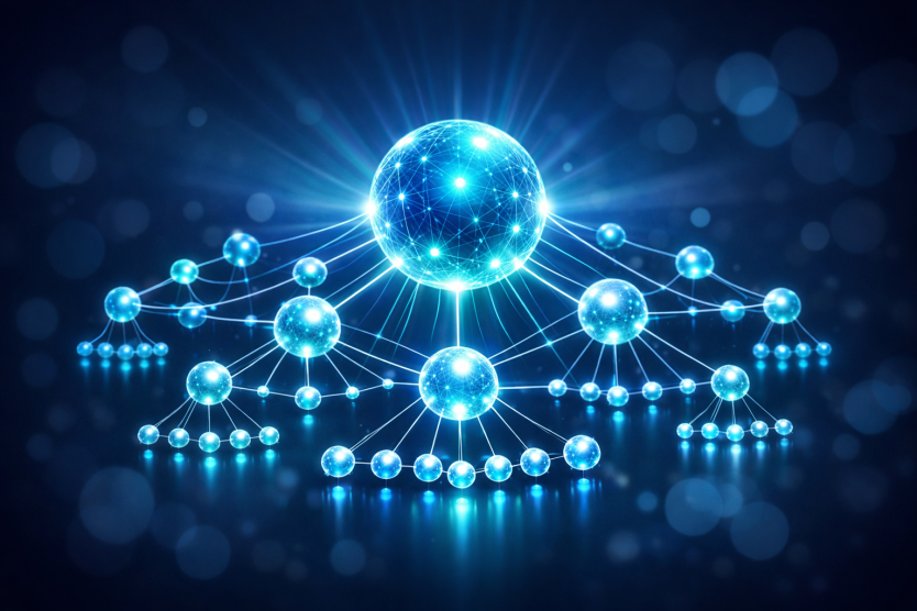 Interconnected topic cluster keyword map diagram