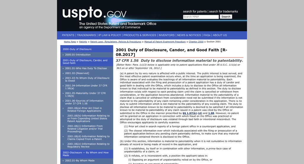 Patent document displayed on screen