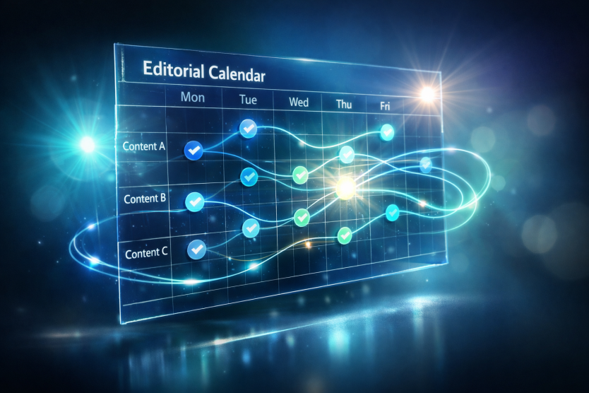 Editorial calendar with traffic decay indicators