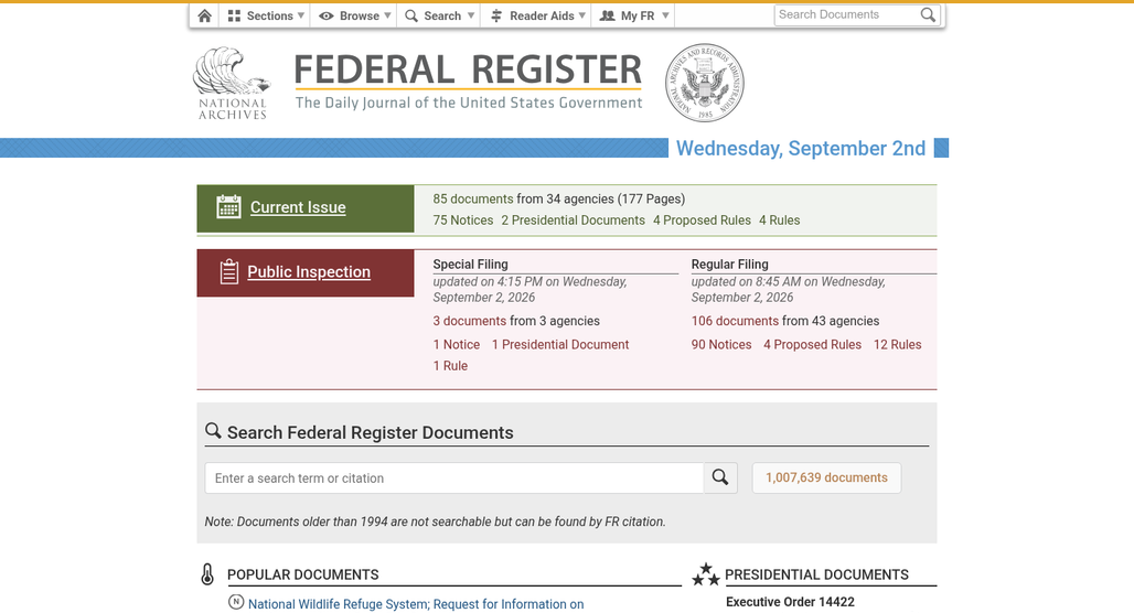 Regulatory source list monitoring dashboard interface